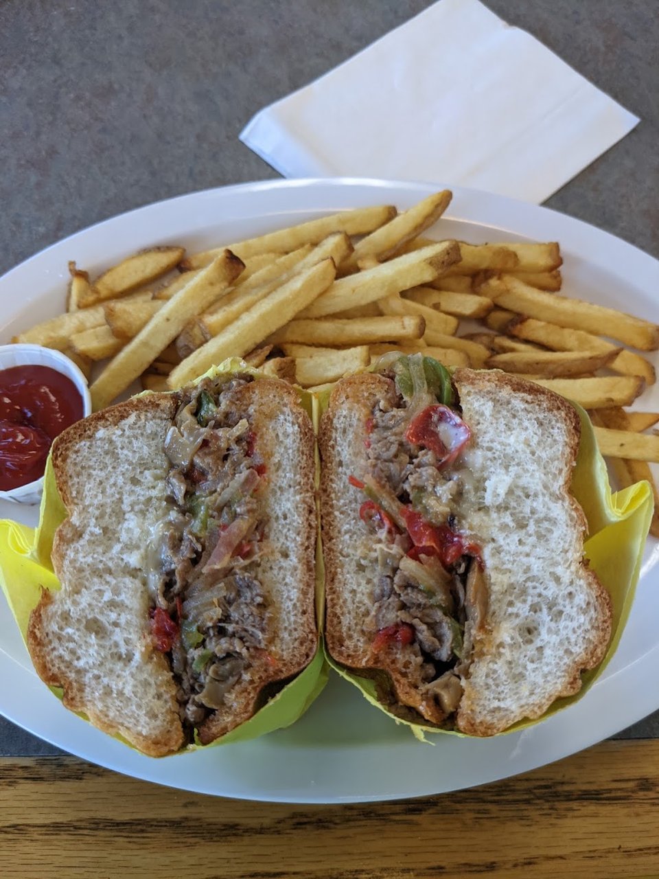 Lunch sandwiches listed beside breakfast specials.