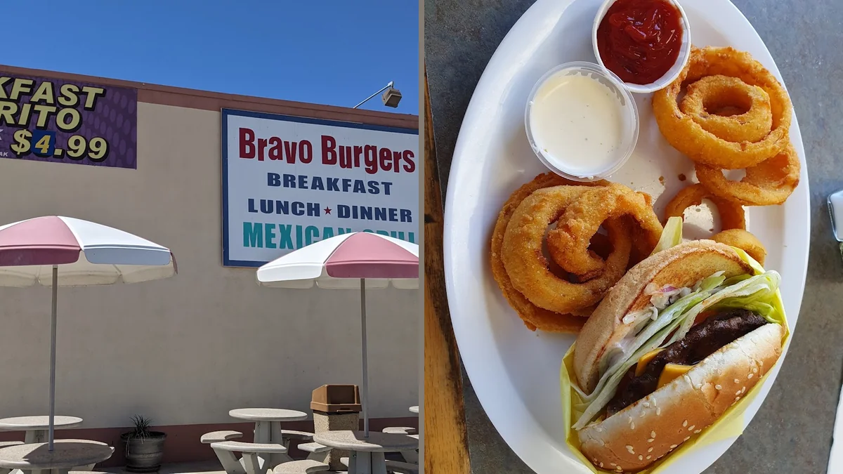 Burger trays on a casual restaurant table.