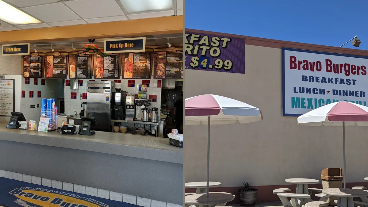 Drive-through lane at a hamburger restaurant.